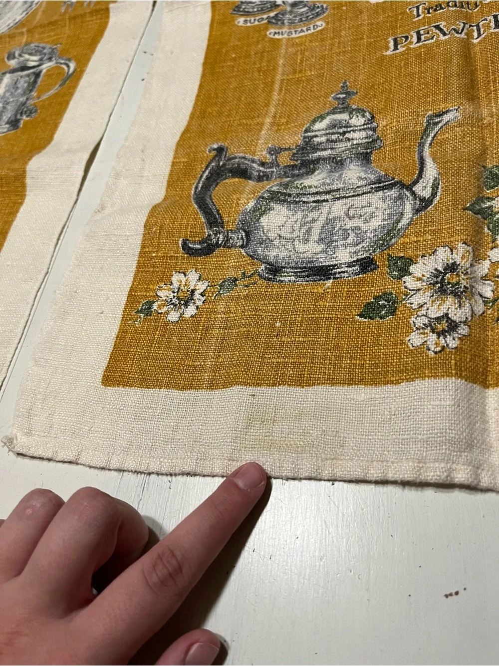 Vintage Kay Dee 100% Linen Hand Printed American Tradition Pewter Tea Towels